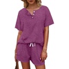 image:imageWIHOLL Two Piece Outfits for Women Lounge Sets Button Down Top and Shorts Set Sweatsuits with PocketsShort Sleeve  Violet