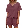 image:imageWIHOLL Two Piece Outfits for Women Lounge Sets Button Down Top and Shorts Set Sweatsuits with PocketsShort Sleeve Dark Red