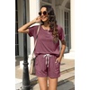 image:imageWIHOLL Two Piece Outfits for Women Lounge Sets Button Down Top and Shorts Set Sweatsuits with PocketsShort Sleeve Dark Red