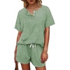 image:imageWIHOLL Two Piece Outfits for Women Lounge Sets Button Down Top and Shorts Set Sweatsuits with PocketsShort Sleeve Light Green