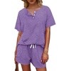 image:imageWIHOLL Two Piece Outfits for Women Lounge Sets Button Down Top and Shorts Set Sweatsuits with PocketsShort Sleeve Mauve