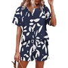 image:imageWIHOLL Two Piece Outfits for Women Lounge Sets Button Down Top and Shorts Set Sweatsuits with PocketsShort Sleeve Navy Blue Floral