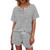 image:imageWIHOLL Two Piece Outfits for Women Lounge Sets Button Down Top and Shorts Set Sweatsuits with PocketsShort Sleeve Striped Black