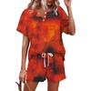 image:imageWIHOLL Two Piece Outfits for Women Lounge Sets Button Down Top and Shorts Set Sweatsuits with PocketsShort Sleeve Tie Dye Red