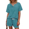 image:imageWIHOLL Two Piece Outfits for Women Lounge Sets Button Down Top and Shorts Set Sweatsuits with PocketsShort Sleeve Turquoise