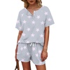 image:imageWIHOLL Two Piece Outfits for Women Lounge Sets Button Down Top and Shorts Set Sweatsuits with PocketsStar Printgrey