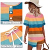 image:imageWIHOLL Two Piece Outfits for Women Lounge Sets Button Down Top and Shorts Set Sweatsuits with PocketsStriped Orange