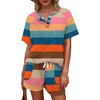 image:imageWIHOLL Two Piece Outfits for Women Lounge Sets Button Down Top and Shorts Set Sweatsuits with PocketsStriped Orange