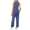 image:imageWIHOLL Two Piece Set for Women Summer Outfits Vacation Lounge Sets Round Neck Matching Sets Wide Leg Crop PantsBlue