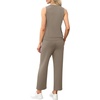 image:imageWIHOLL Two Piece Set for Women Summer Outfits Vacation Lounge Sets Round Neck Matching Sets Wide Leg Crop PantsCoffee