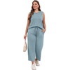 image:imageWIHOLL Two Piece Set for Women Summer Outfits Vacation Lounge Sets Round Neck Matching Sets Wide Leg Crop PantsLight Blue