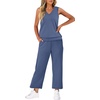 image:imageWIHOLL Two Piece Set for Women Summer Outfits Vacation Trendy Lounge Sets V Neck Matching SetsBlue