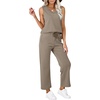 image:imageWIHOLL Two Piece Set for Women Summer Outfits Vacation Trendy Lounge Sets V Neck Matching SetsCoffee