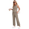 image:imageWIHOLL Two Piece Set for Women Summer Outfits Vacation Trendy Lounge Sets V Neck Matching SetsCoffee