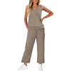 image:imageWIHOLL Two Piece Set for Women Summer Outfits Vacation Trendy Lounge Sets V Neck Matching SetsCoffee