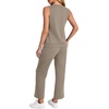 image:imageWIHOLL Two Piece Set for Women Summer Outfits Vacation Trendy Lounge Sets V Neck Matching SetsCoffee