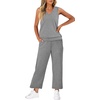 image:imageWIHOLL Two Piece Set for Women Summer Outfits Vacation Trendy Lounge Sets V Neck Matching SetsGrey
