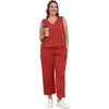 image:imageWIHOLL Two Piece Set for Women Summer Outfits Vacation Trendy Lounge Sets V Neck Matching SetsRed
