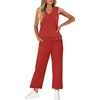 image:imageWIHOLL Two Piece Set for Women Summer Outfits Vacation Trendy Lounge Sets V Neck Matching SetsRed