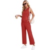image:imageWIHOLL Two Piece Set for Women Summer Outfits Vacation Trendy Lounge Sets V Neck Matching SetsRed