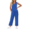 image:imageWIHOLL Two Piece Set for Women Summer Outfits Vacation Trendy Lounge Sets V Neck Matching SetsRoyal Blue