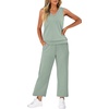 image:imageWIHOLL Two Piece Set for Women Summer Outfits Vacation Trendy Lounge Sets V Neck Matching SetsSage Green