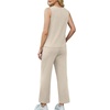 image:imageWIHOLL Two Piece Sets for Women Summer Outfits Matching Lounge Sets Wide Leg Crop Pants Vacation Travel1beige