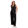 image:imageWIHOLL Two Piece Sets for Women Summer Outfits Matching Lounge Sets Wide Leg Crop Pants Vacation Travel1black