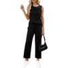 image:imageWIHOLL Two Piece Sets for Women Summer Outfits Matching Lounge Sets Wide Leg Crop Pants Vacation TravelBlack