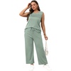 image:imageWIHOLL Two Piece Sets for Women Summer Outfits Matching Lounge Sets Wide Leg Crop Pants Vacation TravelSage Green
