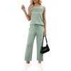 image:imageWIHOLL Two Piece Sets for Women Summer Outfits Matching Lounge Sets Wide Leg Crop Pants Vacation TravelSage Green