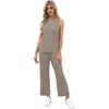 image:imageWIHOLL Two Piece Sets for Women Summer Vacation Travel Outfits Pleated Tank Top Wide Leg Crop Pants Matching Lounge Sets