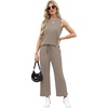 image:imageWIHOLL Two Piece Sets for Women Summer Vacation Travel Outfits Pleated Tank Top Wide Leg Crop Pants Matching Lounge Sets