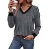 image:imageWIHOLL V Neck Long Sleeve Shirts Womens Tops Dressy Casual Fall OutfitsBlack White Grey Stripe