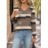 image:imageWIHOLL V Neck Long Sleeve Shirts Womens Tops Dressy Casual Fall OutfitsBrown Stripe