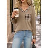 image:imageWIHOLL V Neck Long Sleeve Shirts Womens Tops Dressy Casual Fall OutfitsCaramel Taupe Plaid