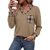 image:imageWIHOLL V Neck Long Sleeve Shirts Womens Tops Dressy Casual Fall OutfitsCaramel Taupe Plaid