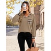 image:imageWIHOLL V Neck Long Sleeve Shirts Womens Tops Dressy Casual Fall OutfitsCaramel Taupe Plaid