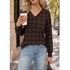 image:imageWIHOLL V Neck Long Sleeve Shirts Womens Tops Dressy Casual Fall OutfitsChocolate Brown Plaid