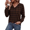 image:imageWIHOLL V Neck Long Sleeve Shirts Womens Tops Dressy Casual Fall OutfitsChocolate Brown Plaid