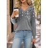 image:imageWIHOLL V Neck Long Sleeve Shirts Womens Tops Dressy Casual Fall OutfitsFloral Grey