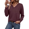 image:imageWIHOLL V Neck Long Sleeve Shirts Womens Tops Dressy Casual Fall OutfitsWine Red