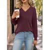 image:imageWIHOLL V Neck Long Sleeve Shirts Womens Tops Dressy Casual Fall OutfitsWine Red