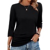 image:imageWIHOLL Womens 34 Length Sleeve Tops Crewneck Ruched Summer Shirts 2026 Business Casual Outfits Blouses Spring Clothes01  Black
