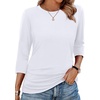 image:imageWIHOLL Womens 34 Length Sleeve Tops Crewneck Ruched Summer Shirts 2026 Business Casual Outfits Blouses Spring Clothes02  White