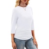 image:imageWIHOLL Womens 34 Length Sleeve Tops Crewneck Ruched Summer Shirts 2026 Business Casual Outfits Blouses Spring Clothes02  White
