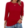 image:imageWIHOLL Womens 34 Length Sleeve Tops Crewneck Ruched Summer Shirts 2026 Business Casual Outfits Blouses Spring Clothes03  Red