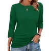 image:imageWIHOLL Womens 34 Length Sleeve Tops Crewneck Ruched Summer Shirts 2026 Business Casual Outfits Blouses Spring Clothes04  Green