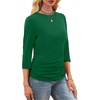 image:imageWIHOLL Womens 34 Length Sleeve Tops Crewneck Ruched Summer Shirts 2026 Business Casual Outfits Blouses Spring Clothes04  Green
