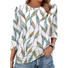 image:imageWIHOLL Womens 34 Length Sleeve Tops Crewneck Ruched Summer Shirts 2026 Business Casual Outfits Blouses Spring Clothes06  Floral Leaf